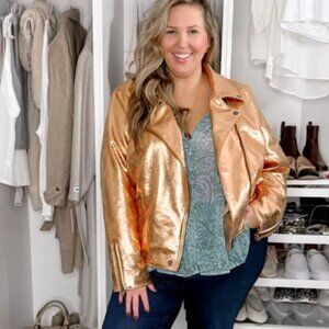 Anthropologie Plus Size Metallic Copper/Gold Faux Leather moto jacket
